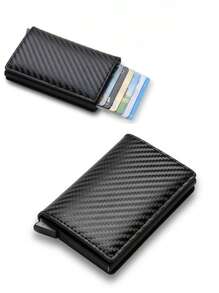 1pc Carbon Fiber Automatic Pop-Up Card Holder Pu Card Wallet With Rfid Anti-Theft And Anti-Scanning Aluminum Metal Card Case, Suitable For Everyday Use Large Capacity Multi-Card Slots,Business Casual Style,Birthday Gift,Graduation Gift,Father's Day Gift