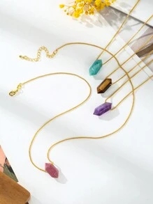 Collier de pendentif hexagonal en cristal naturel double pointe mignon et de luxe à la mode avec chaîne plaquée or 18 carats, cadeau de vacances unisexe - collier - Voir 2