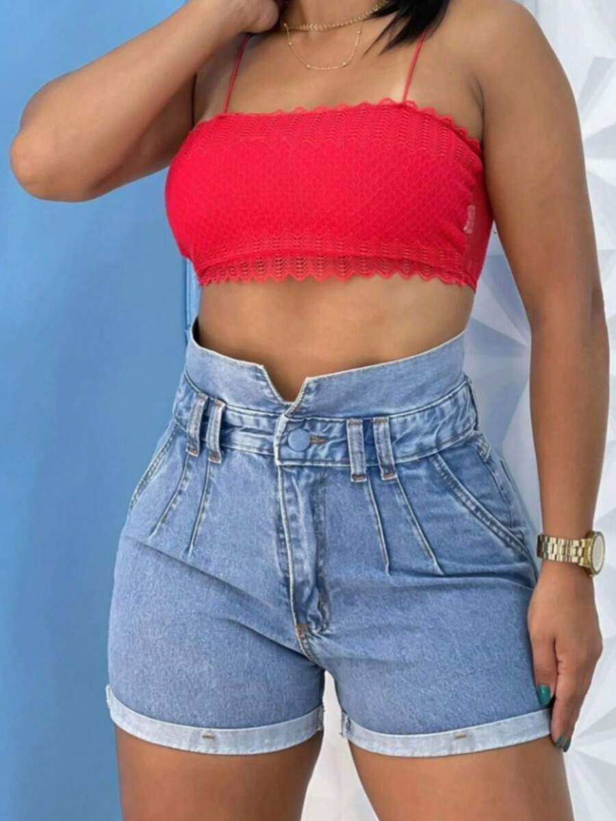 Short Clochard Jeans Feminino com Cós Alto e Barra Dobrada - Lavagem clara - Visão 1