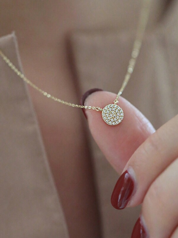 GAGAFEEL 1pc French Romantic Exquisite & Charming Style, Light Luxury & Vintage & Unique & Personalized S925 Silver Inlaid Full Diamond Circle Pendant Clavicle Chain Silver Necklace For Women, Birthday Gift