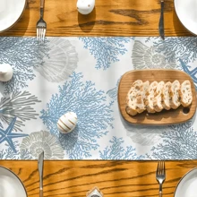 1 件蓝色海洋珊瑚海星设计涤纶桌布、婚礼装饰、现代餐饮桌垫、厨房餐桌装饰、房间装饰 - 淺藍色 - 查看 6