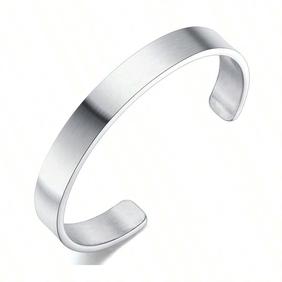 Men's Silver Open Cuff Bracelet - Glossy - View 1