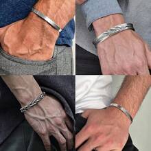 Men's Silver Open Cuff Bracelet - Glossy - View 3