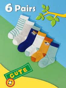 6 Pairs Of Cute And Soft Bamboo Fiber Farm Cow Mid-Calf Socks For Infants And Toddlers - Multicolor - View 2