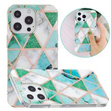 Rose Gold Plated Marble Pattern Protective Phone Case, Green & White - Multicolor - View 1