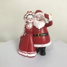 1個樹脂製工藝聖誕老人和聖誕夫人擺飾,派對裝飾品 - 紅白色 - 查看 4