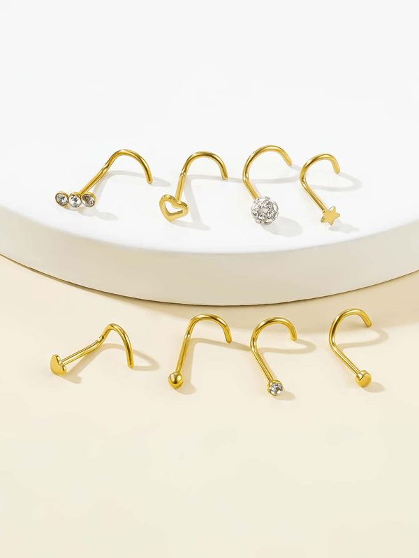 8pcs Stainless Steel Basic Simple Spiral Nose Ring Set