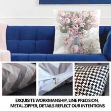 1pc 17.7*17.7inch/45*45cm Digital Print Polyester Decorative Pillowcase With Hidden Zipper For Living Room And Bedroom, Floral Pattern (Pillow Core Not Included) - Multicolor - View 8