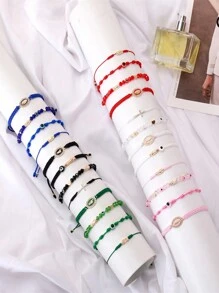 4Pcs/Set Matching Couple Bracelet Red Braided Pink String Evil Eye Heart Charm Lucky Bracelets Mexican Braclets Green Rope Bracelet Virgin Mary Amulet Valentines Gift For Women Men Boys & Girls,Mom,Mother,Mother's Day,Gift