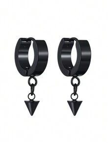 1pair Stainless Steel Star, Owl Shaped Dangle Earrings For Women, Party & Daily Wear - Black - View 11
