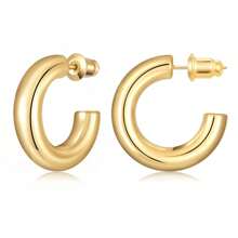 1 Paire De Boucles D'oreilles Créoles Rondes Audacieuses Pour Femmes, Plaquées Or, Conception Cylindrique En Acier Inoxydable