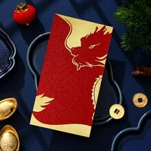 6入組有創意的2024新年金色香菜印花紅包,祝您春節、農曆新年和其他節日安康和幸福 - 紅色 - 查看 6