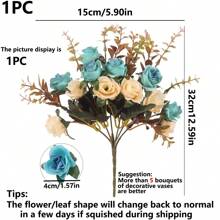 1/3支人造丝玫瑰和尤加利花束，情人节礼物，婚礼装饰，DIY花环材料，新娘捧花，汽车装饰，拱门装饰，家居，餐厅，卧室，花瓶装饰，生日派对装饰，新年礼物，情人节，毕业礼物 - 藍色 - 查看 2