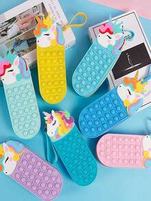 1pc Cartoon Creative Crown & Unicorn Silicone Pencil Case, Pouch, Multi-Function Stationery Box, Storage Container - Blue - View 3