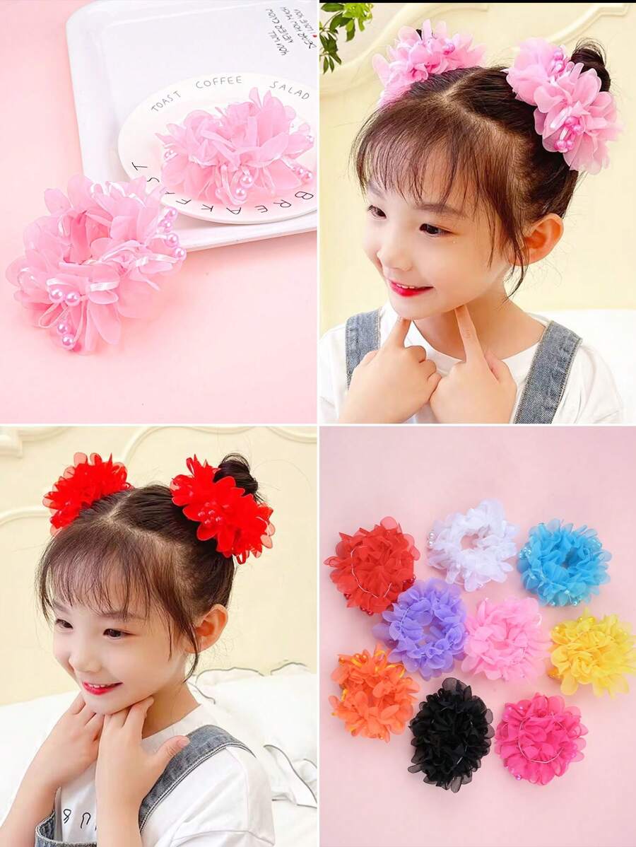 2pcs Kids' Flower Little Girls' Cute Elastic Hair Ties, Ponytail Holders For Toddler Girls, High Elasticity And Durability Hair Accessories