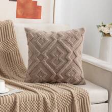 1pc Geometric Plush Cushion Cover Without Pillow Core, Bohemian Style For Living Room Bedroom Home Decoration All Seasons Pillow Case - Khaki - View 3