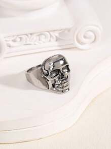 1只復古銀色朋克風骷髏戒指 - 復古銀色 - 查看 4