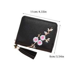 女孩迷你流蘇錢包,可愛短拉鍊 Pu 皮革零錢包女式手拿錢包 - 黑色 - 查看 5