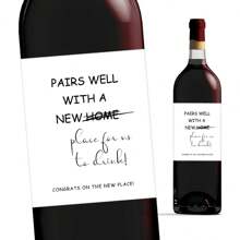 4 件有趣酒瓶標籤,喬遷禮物,新居,喬遷酒標籤,給她、他的禮物,新房主禮物,給客戶的房地產經紀人禮物,給朋友的喬遷禮物,情侶