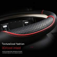 1pc PU Spliced Car Steering Wheel Cover Non-Slip Wear Resistant Suitable For All Seasons Fits 14.5-15in Diameter - Blue - View 4
