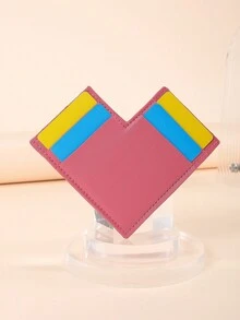 1 Pc Fashionable And Avant-Garde Valentine'S Day PU Leather Material Solid Color Love Four Card Universal Card Bag For Men&Women For Going Out&For Business&For Daily Valentine'S Day Gift - Pink - View 8