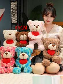 可愛的泰迪熊毛絨玩具娃娃心形枕頭墊，是生日/母親節送女友或母親的理想禮物 - 棕色 - 查看 7