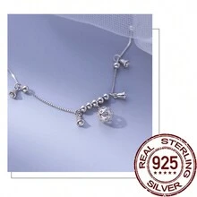 S925 纯银优雅铃铛吊坠脚链，可调节脚链，适合女孩，20-25 厘米 - 銀色 - 查看 2