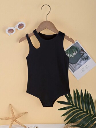 Tween Girls' Round Collar Solid Color Sleeveless Bodysuits