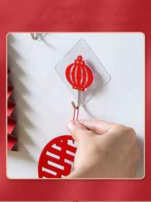 3pcs Spring Festival Celebration Hooks, Punch-Free Strong Adhesive Hooks For Wedding Or Happy Occasions, Invisible Transparent Sticky Patches Hook - Multicolor - View 1
