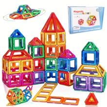 35 piezas/65 piezas Grandes bloques de construcción magnéticos para niños, Set de diseñador de imanes DIY en caja de regalo (color aleatorio) - Gran regalo para vacaciones