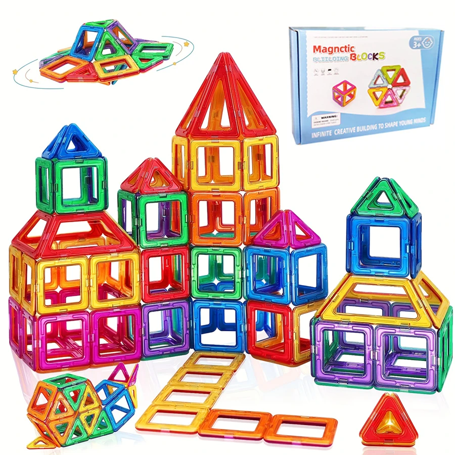 35 piezas/65 piezas Grandes bloques de construcción magnéticos para niños, Set de diseñador de imanes DIY en caja de regalo (color aleatorio) - Gran regalo para vacaciones