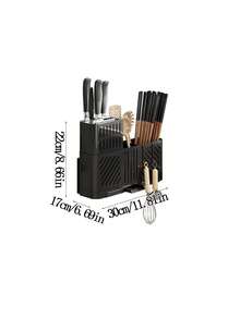 1個多功能雙層筷子籠和匙/叉存儲架-讓您的餐具有序和乾燥 - 黑色 - 查看 8