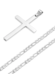 1件極簡時尚不鏽鋼吊墜項鏈,男士不鏽鋼飾品禮物 - 銀色 - 查看 4