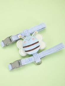 1set Pet Traction Rope For Small Dogs & Cats, Adjustable Chest & Back Strap, Bee Design, Prevent Loss, Suitable For Walking Or Jogging - Blue - View 4