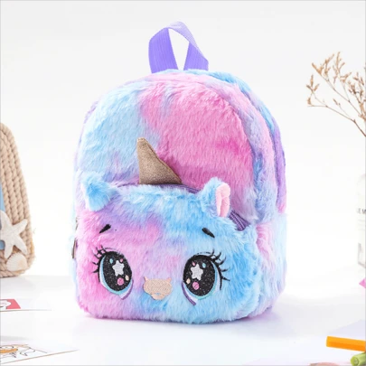Casual Plush Backpack, Cute Mini Unicorn Cartoon Plush Backpack