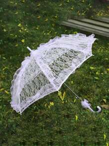 1 Peça Guarda-chuva Branco Grande de Renda com Bordas Verticais e Borda Floral Estilo Europeu, Perfeito para Casamentos e Halloween