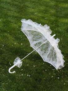 1 Peça Guarda-chuva Branco Grande de Renda com Bordas Verticais e Borda Floral Estilo Europeu, Perfeito para Casamentos e Halloween