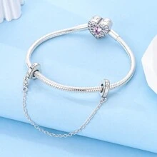 925 Sterling Silver Dew Drop Love Safety Chain Charm Pendant Fit Original Bracelet DIY Charms Fine Jewellery Birthday Gifts