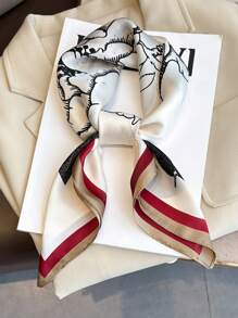 1條女士花鳥印花小方巾,頸/頭巾,披肩,適用於冬季 - 黑色 - 查看 1