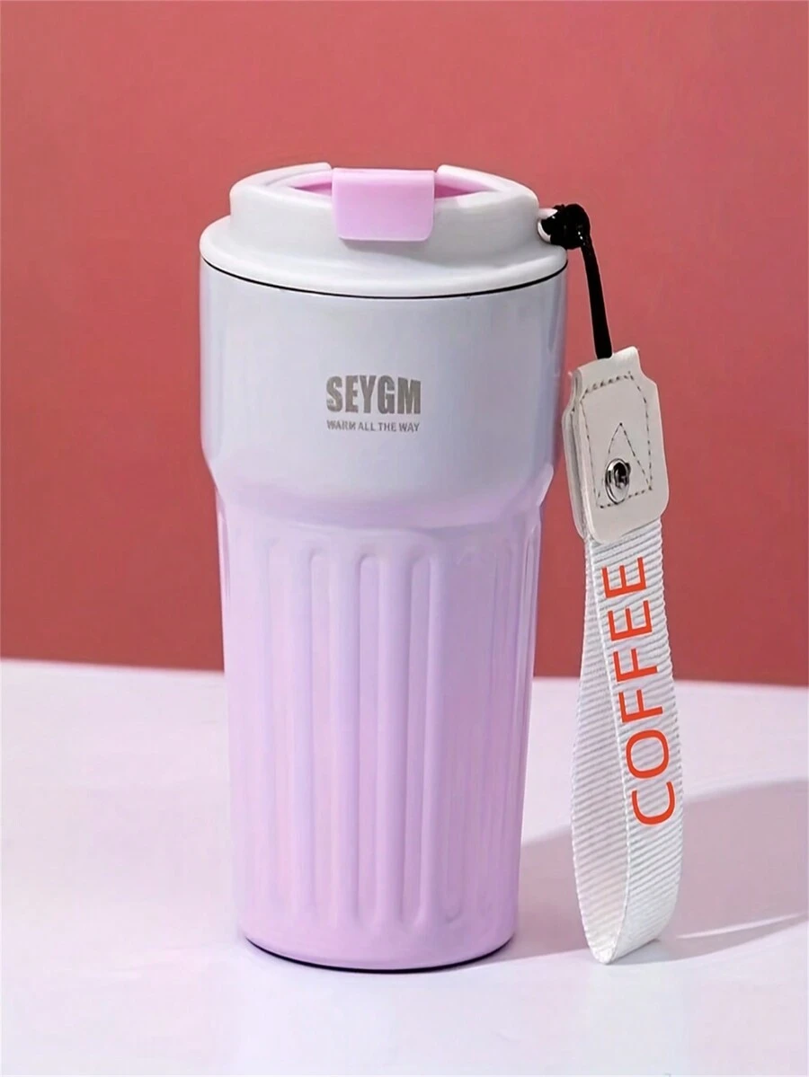 Striped Stainless Steel Coffee Mug With Highly Attractive & Insulated Decoration For Office, Car, Outdoor Use - Pink - View 1