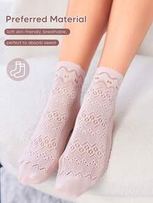 1 Pair Ladies' Breathable Soft-Skin Lace Short Socks For Summer, Sweat-Absorbent - Baby Pink - View 2