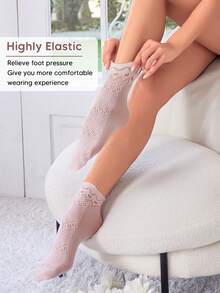 1 Pair Ladies' Breathable Soft-Skin Lace Short Socks For Summer, Sweat-Absorbent - Baby Pink - View 4
