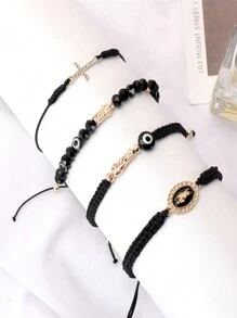4Pcs/Set Matching Couple Bracelet Red Braided Pink String Evil Eye Heart Charm Lucky Bracelets Mexican Braclets Green Rope Bracelet Virgin Mary Amulet Valentines Gift For Women Men Boys & Girls,Mom,Mother,Mother's Day,Gift