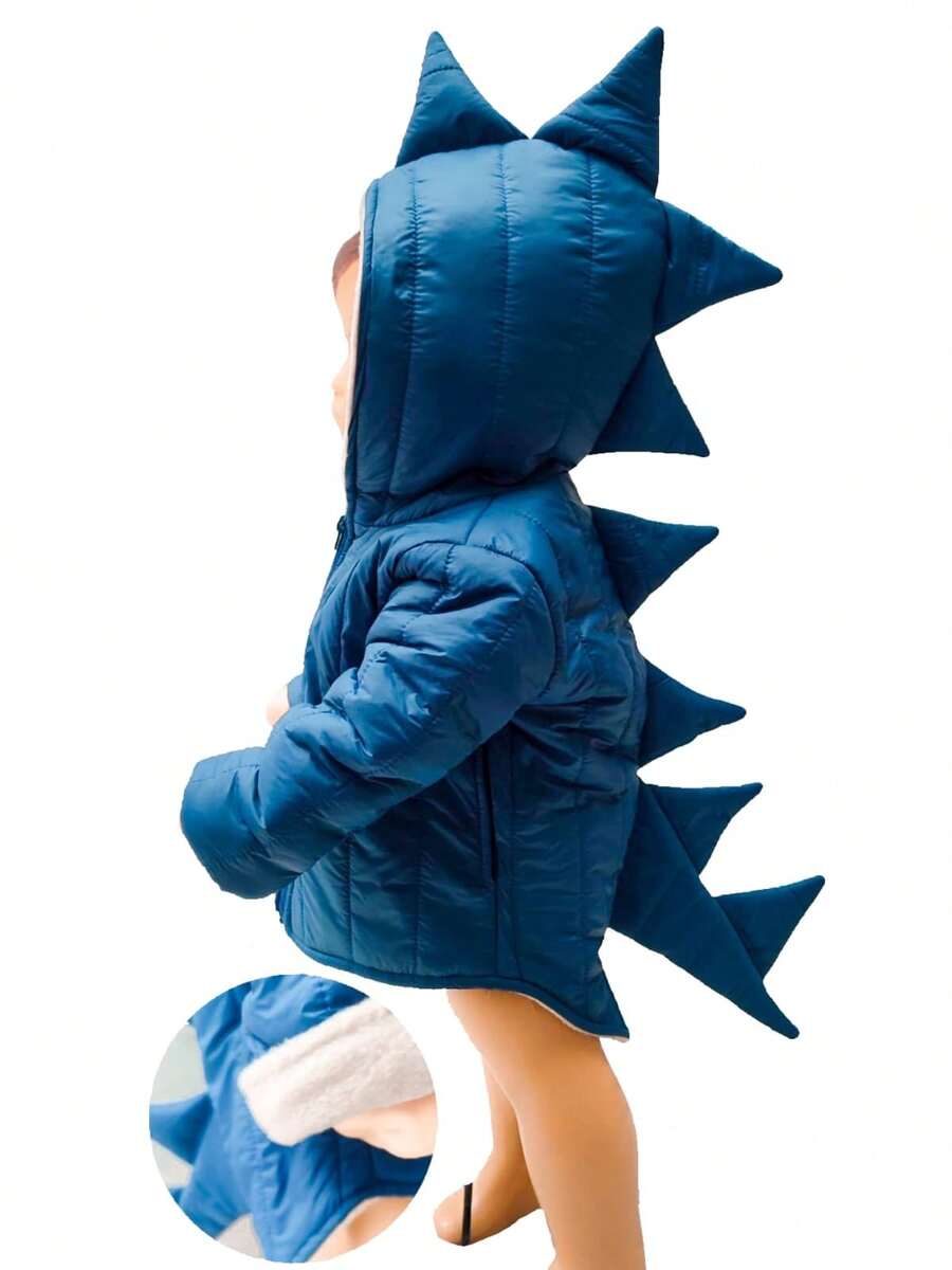 Chamarra Dinosaurio Niño Moda Infantil Afelpada Polar Chaqueta Casual Sueter Kids Sudadera - Azul Cadete - Ver 1