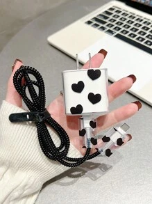 5入組黑心設計1.5米纜線收納器,固定纜線,tpu充電口蓋,兼容apple 12/13/14系列手機,可用於20w快充數據線 - 黑色 - 查看 1