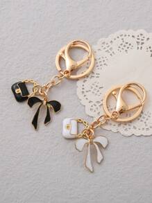 1入現代時尚蝴蝶結珍珠鋅合金鑰匙扣汽車吊飾,玫瑰造型裝飾,適合作為女友的禮物 - 黑色 - 查看 2