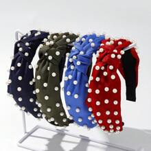 Elegant 3pcs/4pcs Cloth Fabric Solid Color Hairband With Faux Pearl Edging, Suitable For Daily Or Decoration, Beauty, Home, Hair Accessories - Multicolor - View 14