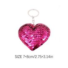 Random 1pc Sequin Heart Keychain Cute Cartoon Bag Key Chain Keyring Ornament Bag Purse Charm Accessories - Multicolor - View 3