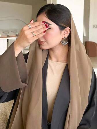 1pc Ladies' Faux Pearl Decor Solid Color Chiffon Soft Headscarf, Suitable For Daily Use In Headband Soft Hijab For Abaya Women Veil