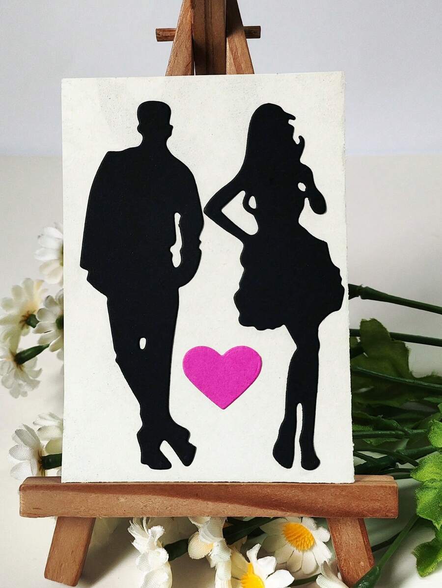 1pc Couple Metal Cutting Dies Stencils Scrapbook Valentine'S Day Embossing Process For Card Making Scrapbooking DIY Cards Photo Album Craft Decorations - Silver - View 1